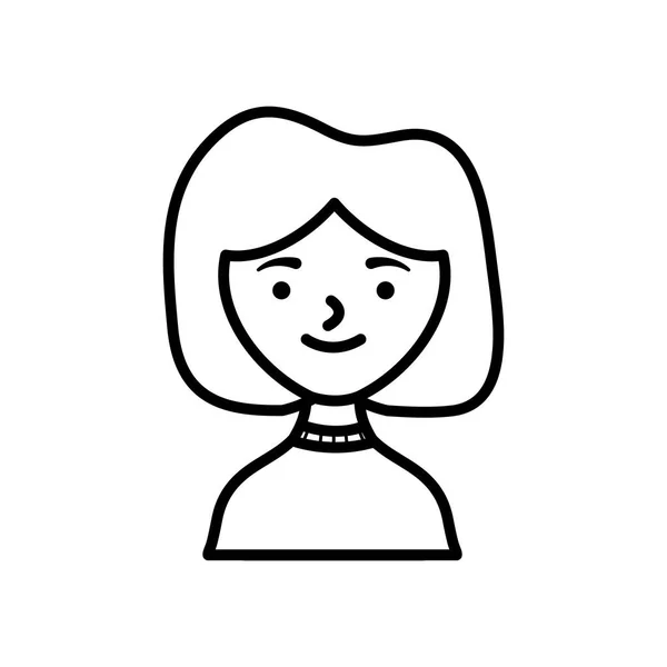 Desenho animado mulher sorrindo ícone, estilo de linha — Vetor de Stock