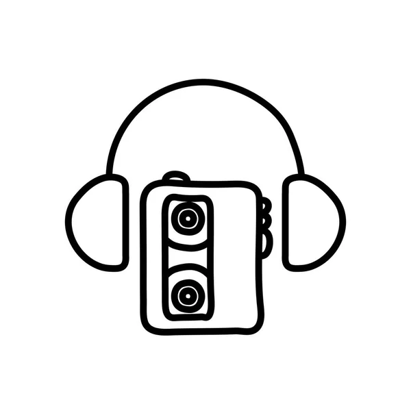 Reproductor de cassette y auriculares icono, estilo de línea — Vector de stock