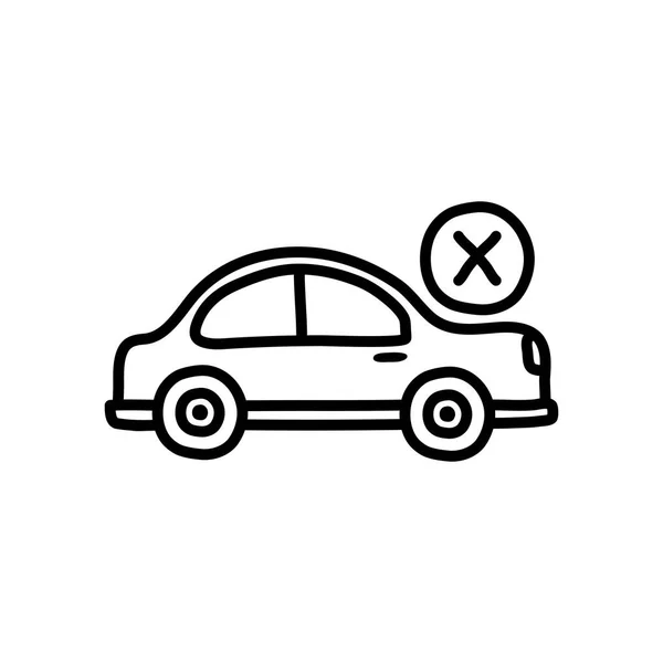 Prohibido por el símbolo del coche, coche con icono de cruz, estilo de línea — Vector de stock