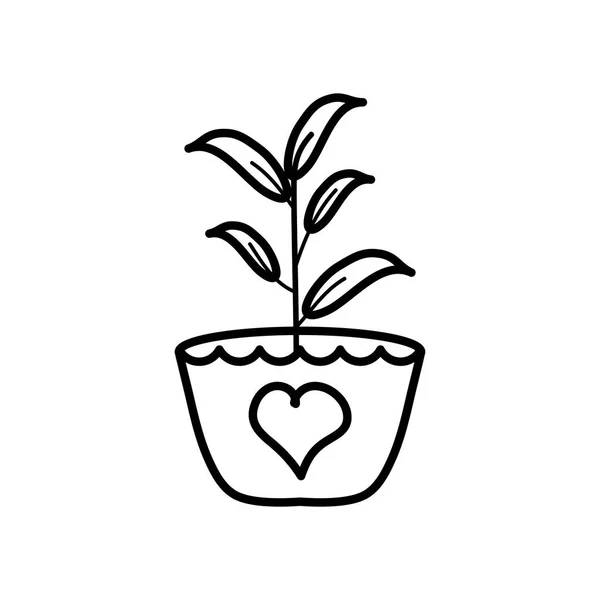Roślina dekoracyjna w garnku z uroczą ikoną serca, linia stylu — Wektor stockowy