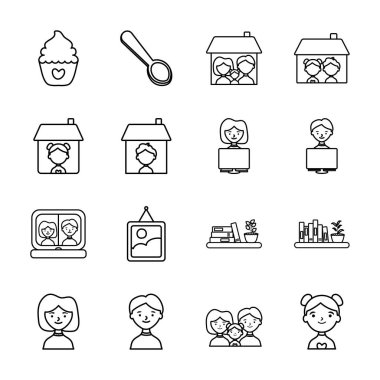 cupcake ve Evde Kal simgesi seti, satır biçimi