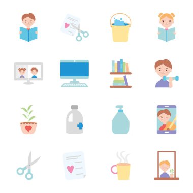 bilgisayar ve ev simgesi setinde kalın, düz stil