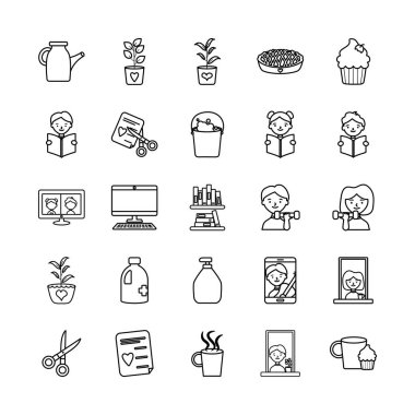 Cupcake ve ev ikonu setinde kal, satır tarzı