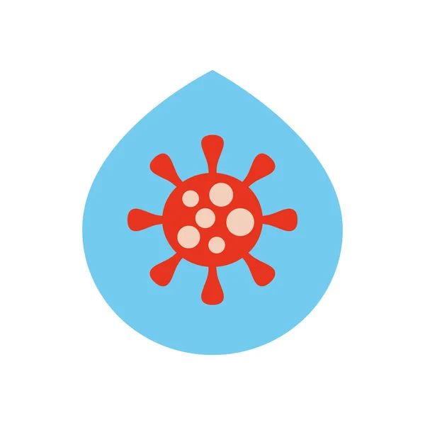 Gota de agua con icono de coronavirus, estilo plano — Archivo Imágenes Vectoriales