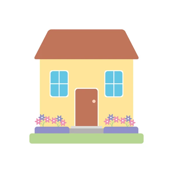 Casa con icono de jardín, estilo plano — Vector de stock