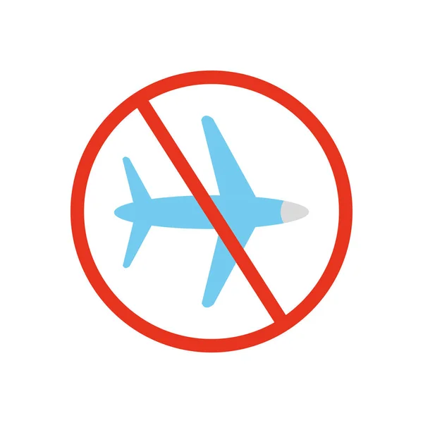 Símbolo de vuelos prohibidos, señal prohibida con icono de avión, estilo plano — Vector de stock