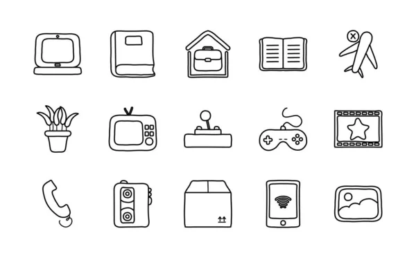 Laptop-Computer und Quarantäne-Icon-Set, Linienstil — Stockvektor