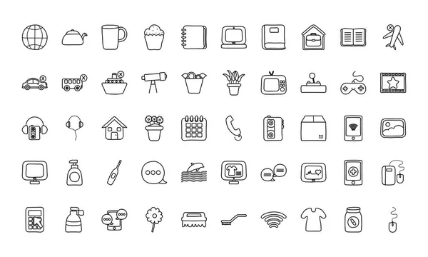 Quarentinische Icons, Linienstil — Stockvektor