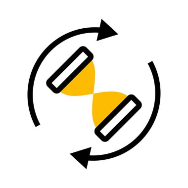 Kum saati ve senkronize oklar yarım renkli, yarım çizgi biçimli.