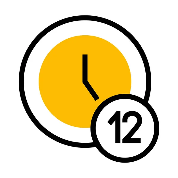 12 sayı simgesine sahip saat, yarı renk yarı çizgi biçimi — Stok Vektör
