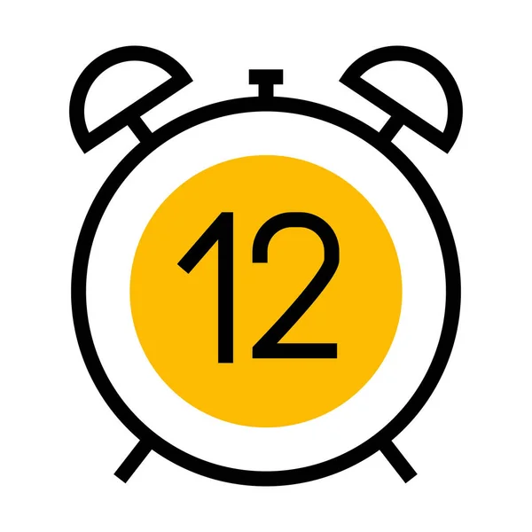Alarm saati 12 numara simgesi, yarı renk yarı satır biçimi — Stok Vektör