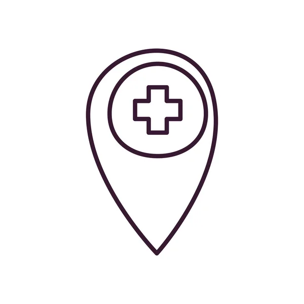 Médico cruz dentro de gps marca línea estilo icono vector diseño — Archivo Imágenes Vectoriales