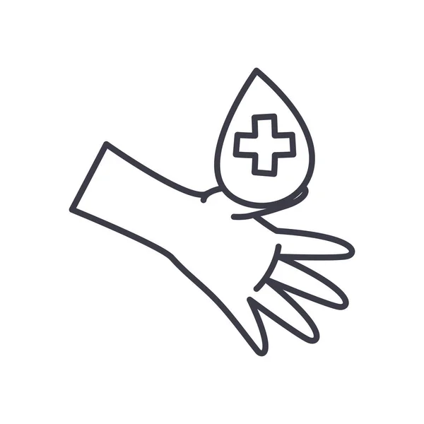 Mano y cruz médica dentro de la línea de caída icono de estilo de diseño vectorial — Vector de stock