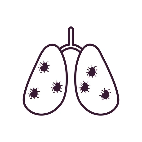 Covid 19 virus dentro de los pulmones línea estilo icono de diseño de vectores — Vector de stock