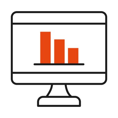 Online öğrenme konsepti, grafik çubuğu simgesi olan bilgisayar, yarım satır yarı renk