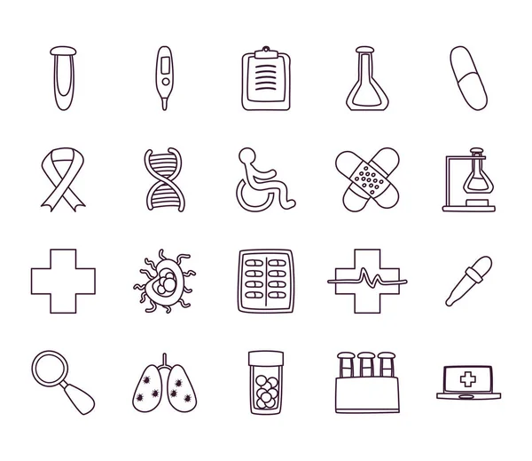 Línea médica icono estilo conjunto vector diseño — Vector de stock