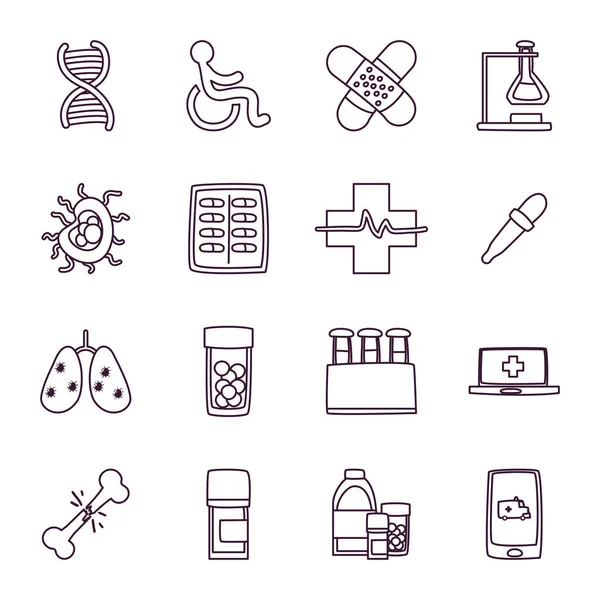 Medische lijn stijl pictogram set vector ontwerp — Stockvector