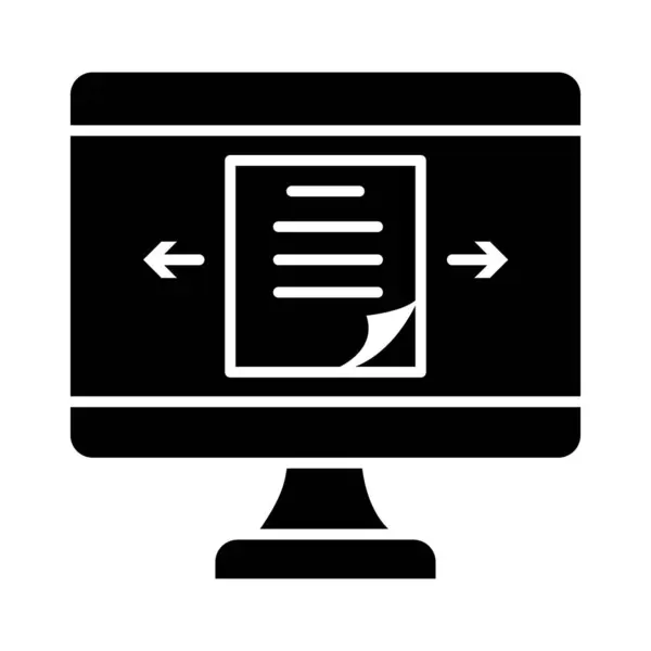 オンライン学習の概念、画面上のアイコン、シルエットスタイルの文書を持つコンピュータ — ストックベクタ