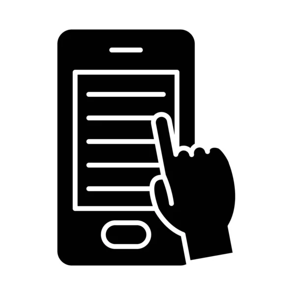 Smartphone et main touchant l'écran, style silhouette — Image vectorielle