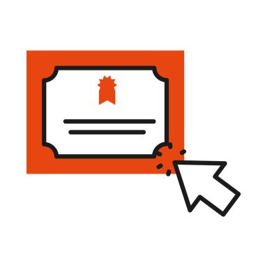 çevrimiçi öğrenme kavramı, diploma ve web imleç simgesi, yarı satır yarı renk