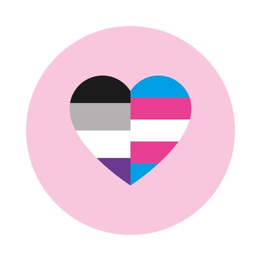 Aseksüel ve transseksüel bayraklı kalp simgesi, blok biçimi