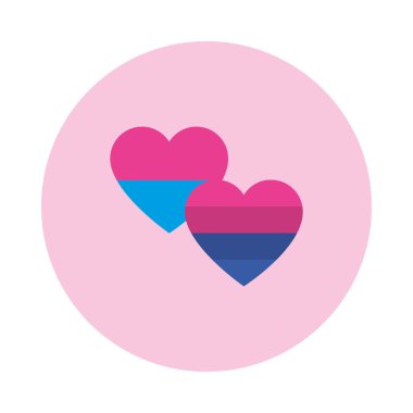 Kalplerdeki biseksüel ve transseksüel bayraklar şekil simgesi, blok biçimi