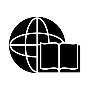 çevrimiçi öğrenme kavramı, küresel küre ve kitap simgesi, siluet biçimi