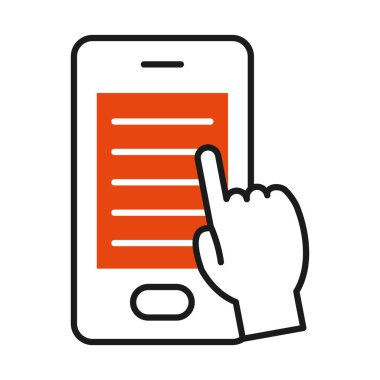 akıllı telefon ve el ekrana dokunuyor, yarı çizgi yarı renk