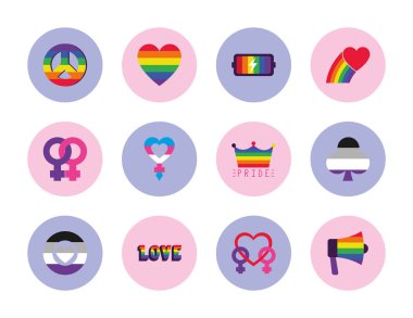 cinsiyet sembolleri ve gurur simgesi seti, blok biçimi