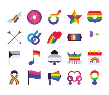 megafon ve LGBT gurur simgesi seti, düz biçim