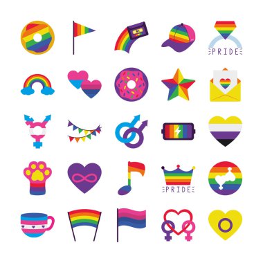 donut ve gurur simgesi seti, düz stil