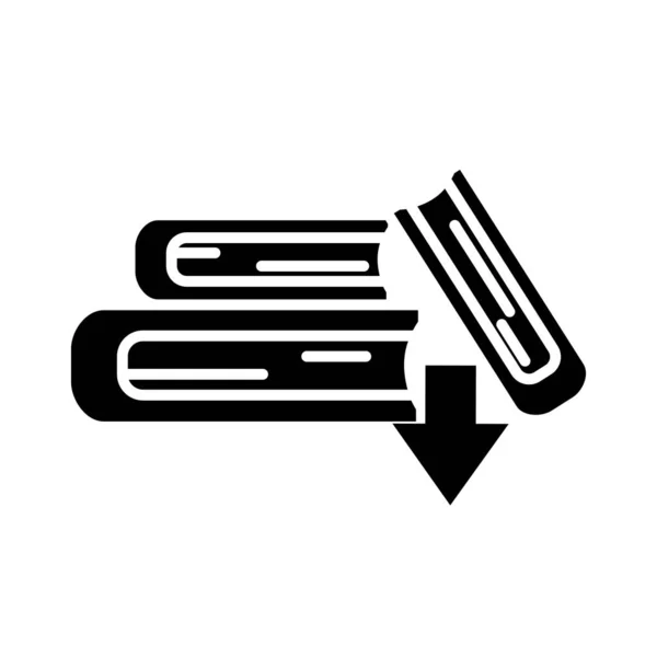 Online leren concept, academische boeken en dowload pijl pictogram, silhouet stijl — Stockvector