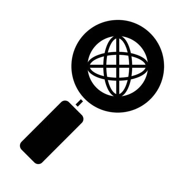 Lupa com ícone de esfera global, estilo silhueta — Vetor de Stock