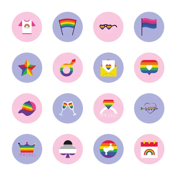 ЛГБТ гордость флаги и элементы иконки набор, стиль блока — стоковый вектор