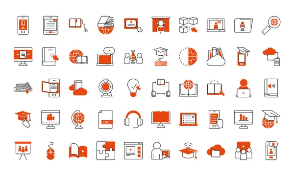 Conjunto de iconos de aprendizaje en línea, media línea medio color estilo — Vector de stock
