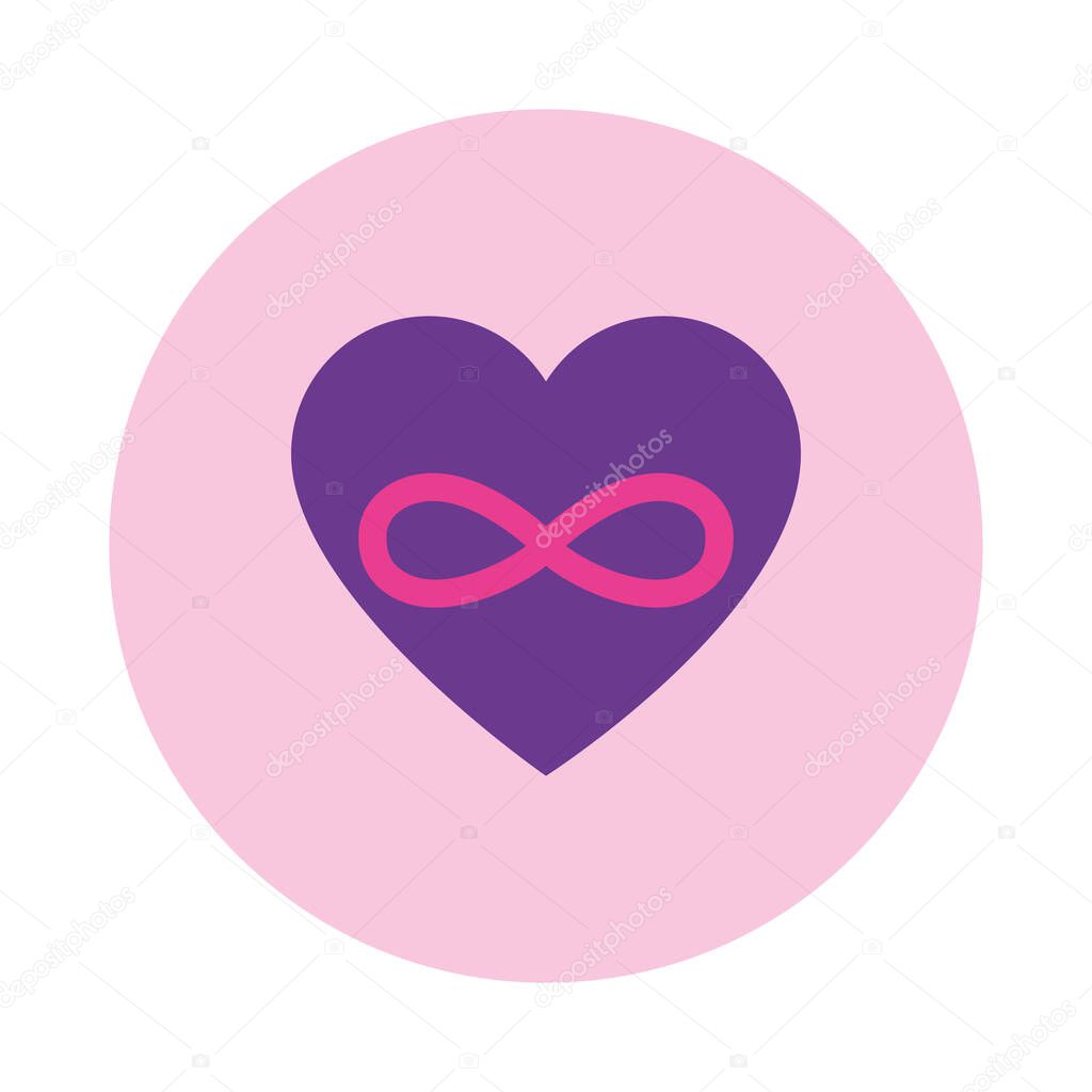 polyamor symbol, heart and infinite icon, block style