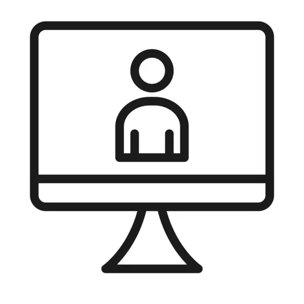 Ordenador con pictograma hombre en el icono de la pantalla, estilo de línea — Vector de stock