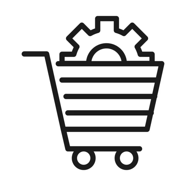 Shopping cart with gear wheel icon, line style — Stock Vector