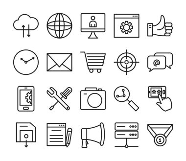 küresel küre, Seo ve pazarlama çevrimiçi simge seti, satır biçimi