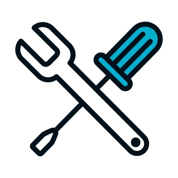 Icône des outils de clé et tournevis, demi-couleur demi-ligne style — Image vectorielle