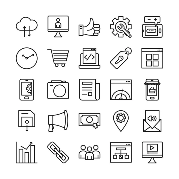 Eslabón de cadena, Seo y conjunto de iconos en línea de marketing, estilo de línea — Archivo Imágenes Vectoriales