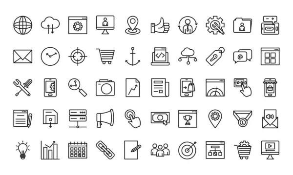 Seo und Marketing Online Icon Set, Linienstil — Stockvektor