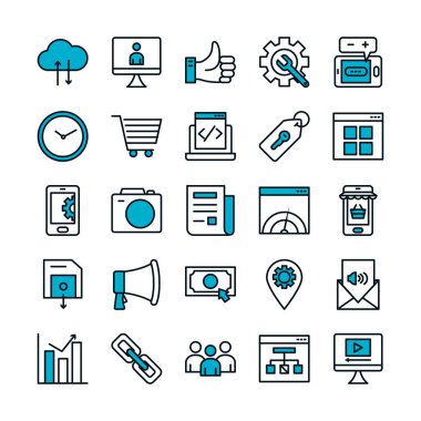 zincir bağlantısı, Seo ve pazarlama çevrimiçi simge seti, yarı renk yarı satır biçimi