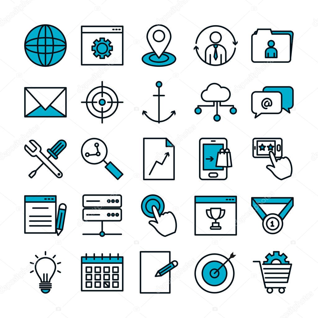 location pin, Seo and marketing online icon set, half color half line style