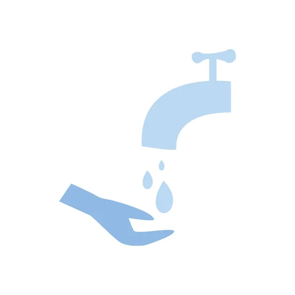 Water drops and tap over hand flat style icon vector design — Stock Vector