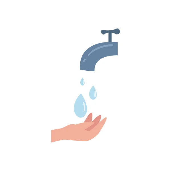 Gouttes d'eau et robinet sur la main conception vectorielle icône de style plat — Image vectorielle