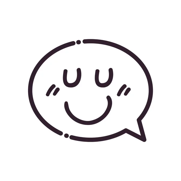 Bolha de comunicação com design de vetor de ícone de estilo de linha de rosto de desenho animado feliz — Vetor de Stock