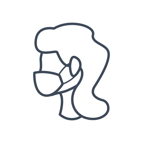 医療用マスクラインスタイルのアイコンベクトルデザインと女性の頭 — ストックベクタ