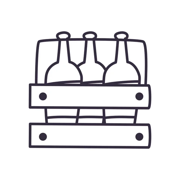 Garrafas de vinho dentro de design de vetor ícone de estilo de linha de caixa — Vetor de Stock
