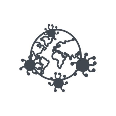 Covid 19 virüsü ve dünya çizgi biçimi vektör tasarımı